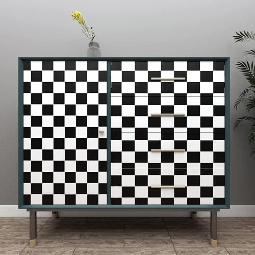 Decotalk Selbstklebende Tapete mit Schachbrett Muster in Schwarz Weiß 40X500cm Vinyl Wanddekoration Möbelfolie für Wohnzimmer Schlafzimmer Küche Einfache Installation Ideale Heimdekoration thumbnail 3
