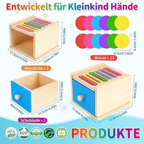 FCSONU Kinder Montessori Spielzeug ab 1 2 3 Jahre Jungen Mädchen, Holzspielzeug ab 1 Jahr, Farbe Sortierspiel Steckspiel Kinderspielzeug ab 2, Ostern Kindertag Geburtstag Geschenk für Baby Weihnachten thumbnail 2