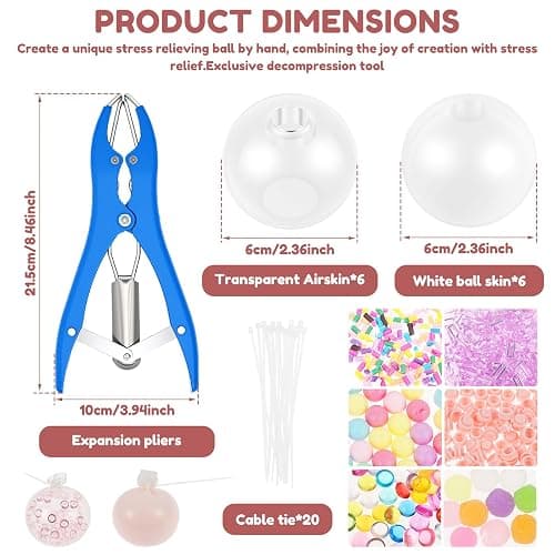 DIY Stress Ball Making Kit with 12 TPR Squishy Skins, 6 Fillers and Expander, Complete Squishy Maker Kit for Adults, ASMR Sensory Stress Relief Toys, Self-Care Gift for Office & Anxiety (12 Ball Skin) thumbnail 2