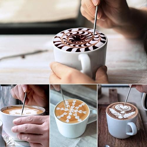 Milk Frothing Pitcher, 8.5oz/12oz/20oz/32oz/50oz/66oz Milk Frother Cup Stainless Steel, Espresso Accessories, Milk Steaming Pitchers Coffee Cappuccino Latte Art Barista Milk Jug Cup with Art Pen,12oz thumbnail 6