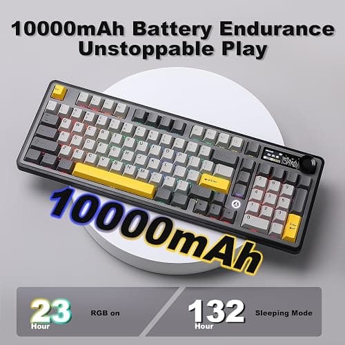 MIKIBY AJAZZ AK980 Wireless Keyboard with Smart Display & Knob,98% Mechanical Keyboard Tri-Mode BT/2.4G/USB-C, Hot Swappable, PBT Keycaps, with RGB Light for Win & Mac(Black,Murad Switch) thumbnail 8