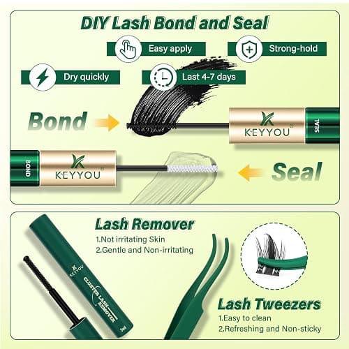 KEYYOU Lash Clusters Kit Manga Lashes Individual Wispy Lash Clusters with 10ml Remover Bond&Seal 10-18mm Eyelash Extension with Spikes D Curl Fairy Style Manga Cosplay DIY at home(F02 Kit) thumbnail 5
