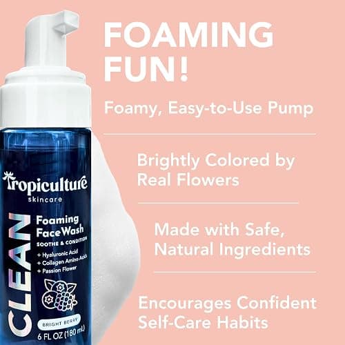 Tropiculture Clean Foaming Face Wash for Teens, Tweens & Kids | Gentle Face Cleanser for Girls | Bright Berry Hydrating Facial Cleanser | Natural, Non Toxic Skin care for Teens | Moisturizing thumbnail 6