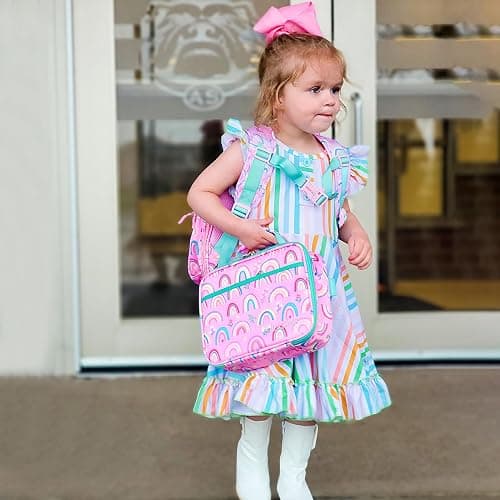 mibasies Kids Lunch Box for Girls Toddler, Insulated and Reusable Lunch Bag for School, Pink Rainbow thumbnail 2