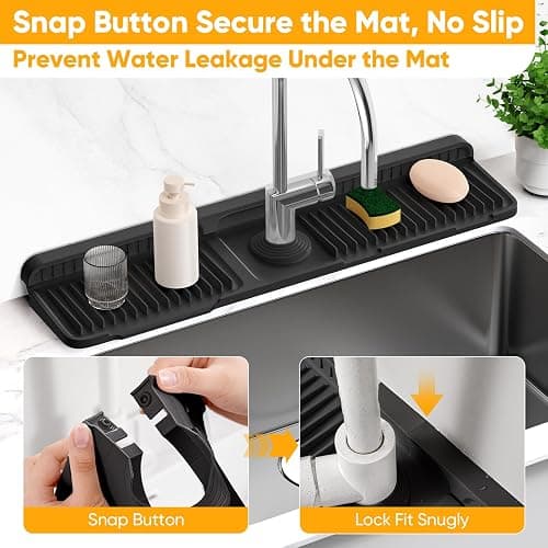 24'' Longer Faucet Mat for Kitchen Sink Splash Guard[7° Slope Fast Self-draining][Snap Lock Fit]Kitchen Sink Faucet Mat Splash Guard Kitchen Sink Area Water Splash Guard Behind Faucet Draining Mat thumbnail 4