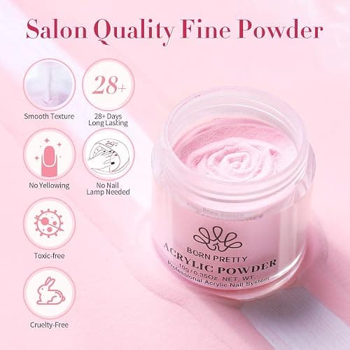 BORN PRETTY Acrylic Nail Kit - Powder & Liquid Set, Pink, White, Clear Acrylic Powder with Nail Liquid Monomer for Quick Gel Extensions thumbnail 6