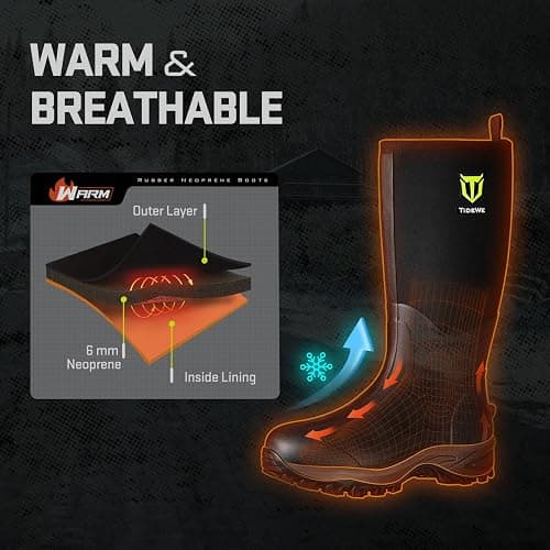 TIDEWE Rubber Neoprene Boots Men And Women, Waterproof Sturdy 6mm Neoprene Boot, Rain Boot Hunting Boot Arctic Outdoor Boot（Black, Brown & Next Camo G2） thumbnail 4