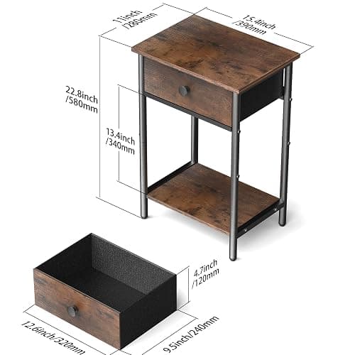 Pabroni Night Stand Bedside Tables with Drawer Rustic End Table for Small Spaces 2 Tiers Side Table Nightstands for Bedroom, Living Room, Study, Office - Rustic Brown - 15.4" x 11" thumbnail 3