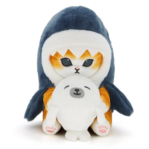 CNAANA Kawaii Shark Cat Plush Toy Stuffed Animal Doll, Soft Pillow for Boys & Girls (Seal cat, 20cm/7.8in) - Image 1