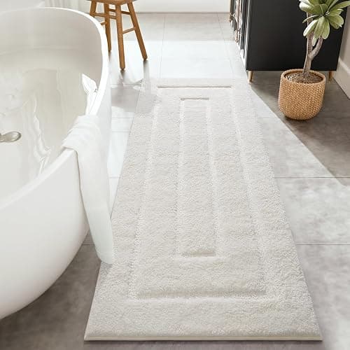 HOMORE Bathroom Runner Rugs 24x70 Non Slip Washable Long White Bathroom Rug Absorbent Plush Bath Rug for Shower Floor,Ivory - Image 1