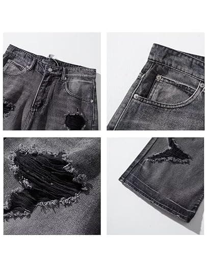 Lafaguw Baggy Jeans for Women Men Ripped Straight Leg Pants High Waisted Distressed Jeans Y2K Grunge Summer Clothes. thumbnail 5