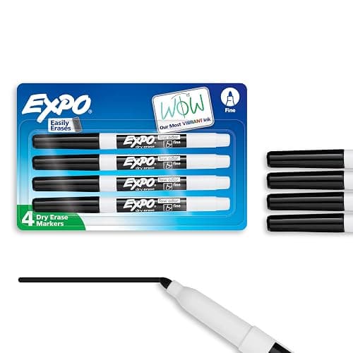EXPO Low Odor Dry Erase Markers Fine Tip Black 4 Count - Image 1