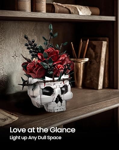 iATOM Skull Roses Flower Bouquet Building Set, Botanical Collection Kit for Adult Women, Birthday Gifts for Mothers Day for Her/Girlfriend/Mom/Wife/Couple, Goth Horror Skeleton Pot Home Table Decor thumbnail 7