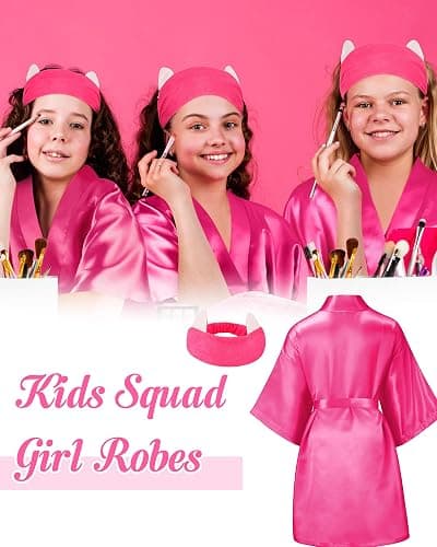Jecery 5 Pack Spa Robes Set for Party Gift Sleepover Slumber Birthday Party Squad Robe DIY Silk Satin Bathrobes with Headband thumbnail 7