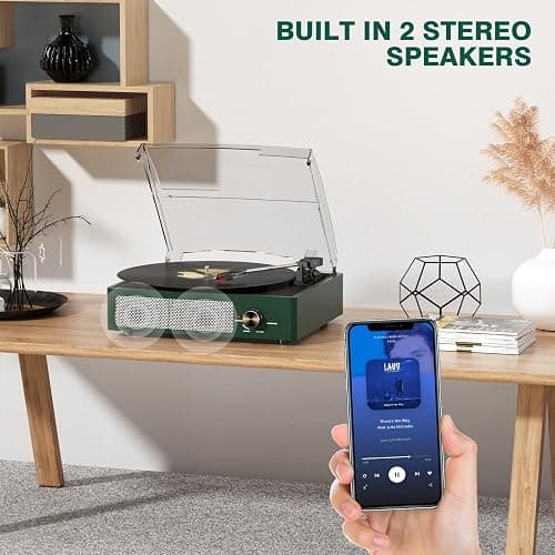 Record Player Bluetooth Turntable with Built-in Speakers & 3 Speed 3 Size Portable Retro Vinyl Record Player for Entertainment and Home Decoration Emerald Green thumbnail 6