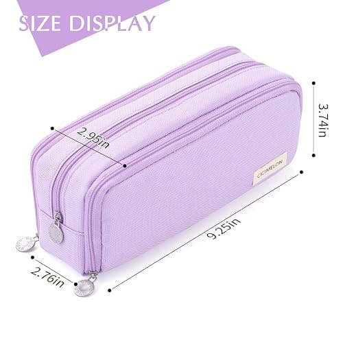 CICIMELON Large Capacity Pencil Case 3 Compartment Pouch Pen Bag for School Teen Girl Boy Men Women (Purple) thumbnail 5