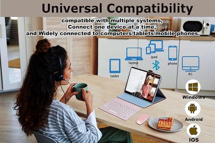 Wireless Bluetooth Keyboard and Mouse Combo Pink Portable Small Slim Typewriter Compact Ergonomic Travel Wireless Keyboard Mouse for iPhone iPad Mac MacBook Pro Air Laptop Android Phone Samsung Tablet thumbnail 3