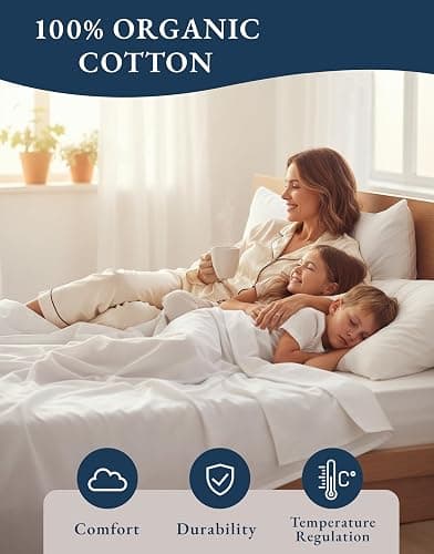 LANE LINEN Queen Sheets 100% Organic Cotton 4pc Percale Cooling - White | Queen Sheet Set, GOTS Certified Organic Cotton Percale - Crisp, Cool & Breathable, For Hot Sleepers, All-Season Comfort thumbnail 6