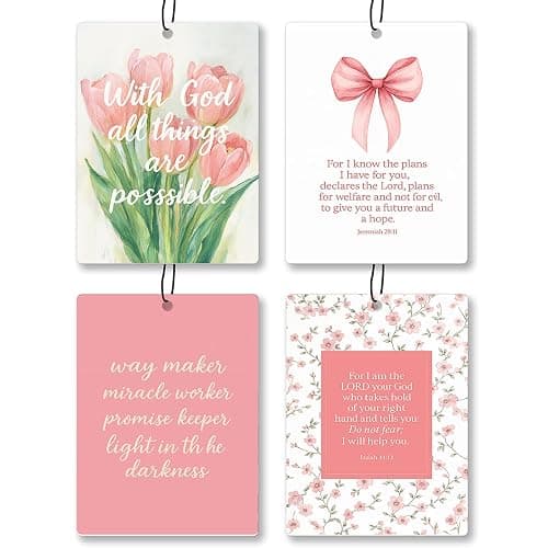 Coquette Pink Floral Christian Car Air Freshener 4 Pcs - Girly Pink Bow Religious Hanging Air Freshener 4 Pcs for Cars Closet Drawer Books, Cute Christian Accessories Mirror Gifts for Women Girls - Image 1