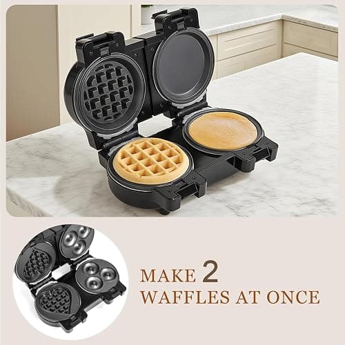 Mini Waffles Maker with 8 Removable Plates, 4 in 1 Double Small Waffle Maker Mini- Waffle, Heart Waffle, Pancake, Donut, 5" Non Stick Waffle Iron for Kids, Separately Controllable with Button thumbnail 6