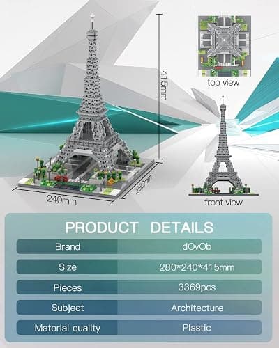 dOvOb Architecture Eiffel Tower Micro Blocks Set, 3369 Pieces Mini Bricks 3D Puzzle Toy, Gift for Adults and Kids thumbnail 2