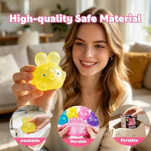 Stress Relief Glitter Bunny Squeeze Toy, Bunny Stress Ball- Anxiety Calming Sensory Fidget Toy, Soft Squishy Ball for ADHD Autism, Stresss Rabbit Squishy (Pink) thumbnail 4