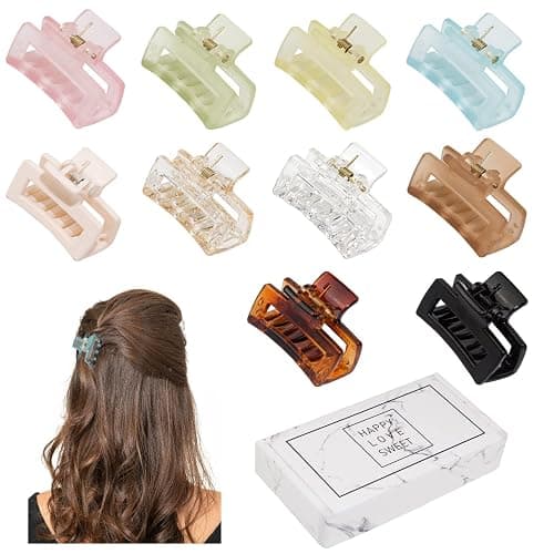 Small Tiny Claw Hair Clips for Women Girls for Thin/Medium Thick Hair, 1.5 Inch Mini Hair Jaw Clips Matte Rectangle Nonslip Clip with Gift Box (Matte+shiny color series) - Image 1