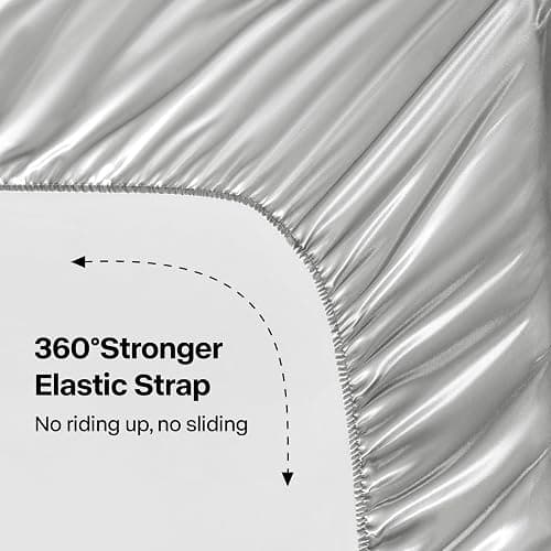 BEDELITE Satin Fitted Sheet & Pillowcases Set, Full Size, Grey, 3 Pieces | Luxury Soft Silk-Like Fitted Sheet Set, 15 Inch Deep Pocket, Elegant Smooth and Reduces Friction, Gentle on Hair and Skin thumbnail 4