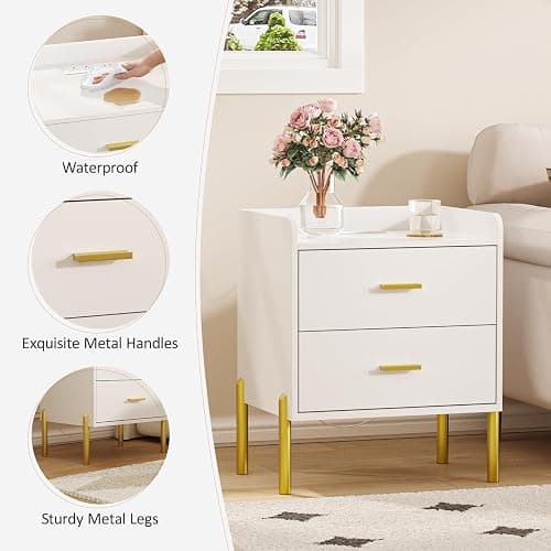Vabches Nightstand Set of 2 with Built-in Charging Station, White Mid Century Modern Nightstand for Bedroom, Stylish End Tables for Lamps, Books thumbnail 4