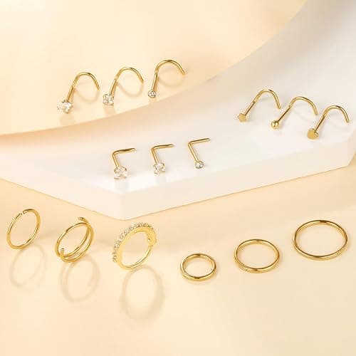 Leocuci Nose Piercings Studs Hoop Nose Rings for Women Gold Plated thumbnail 6