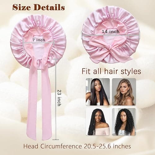 choshion 100% Mulberry Silk Bonnet for Sleeping Women,Pure Real Silk Bonnet | Hair Bonnets with Tie + Scrunchie, Large Cute Adjustable Double Layer, Anti-frizz Sleep Cap for Curly Hair Braids Long Hair thumbnail 4