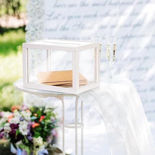 yarlung Clear Acrylic Wedding Card Box, White Wooden Card Box for Party Reception, Thick Money Box Gift Card Keepsake Holder for Election Ballot, Baby Shower Birthday Graduation thumbnail 6