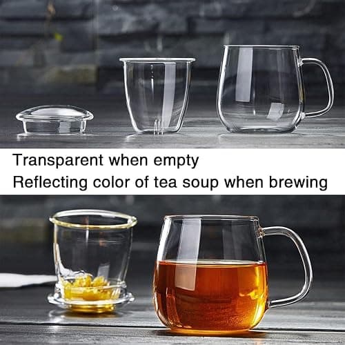 DOPUDO Glass Teacups 2 Pack Glass Tea Cup with Infuser and Lid, 17.6oz/520ml Large Borosilicate Teacup,Tea Clear Mug Cup for Loose Leaf Blooming Tea, Microwave & Dishwasher Safe thumbnail 6