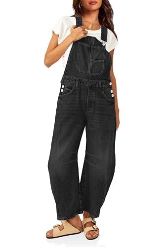 PLNOTME Womens Denim Bib Overalls Barrel Leg - Blaxk - Image 1