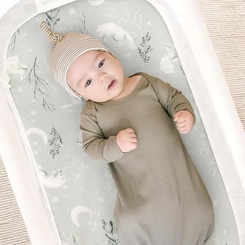 Stretchy Bassinet Mattress Sheets, Ultra Soft Bassinet Sheet 2 Pack, Universal Fitted for Oval Hourglass Rectangular Bassinet Mattress Pad Safe and Snug, Stylish Pattren of Bear and Wolf Print thumbnail 6