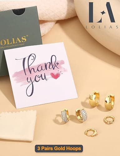 LOLIAS Small Chunky Gold Hoop Earrings for Women Hypoallergenic Gold Silver Hoops for Sensitive Ears Non Tarnish 14K Gold Filled Huggie Hoop Earring Stacks for Multiple Piercing Lightweight 3Pairs - Chunky-14K Gold Plated thumbnail 9