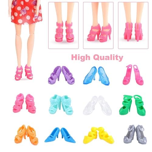 JANYUN 30 Pairs Doll Shoes Various Styles Replacement High Heel Boot Assorted Colors Shoes Set Bulk for 12" Dolls Closet thumbnail 4
