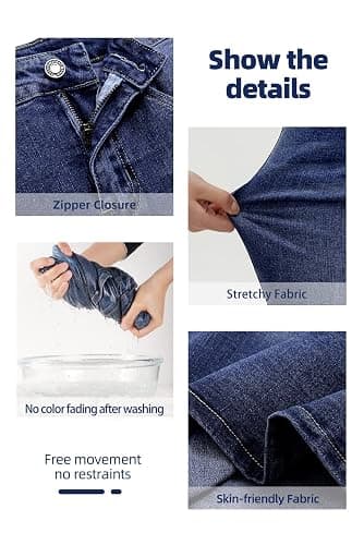 Long Denim Skirt for Women Casual A-Line Denim Maxi Skirt Stretch High Waisted Jean Skirt with Pocket Blue thumbnail 2