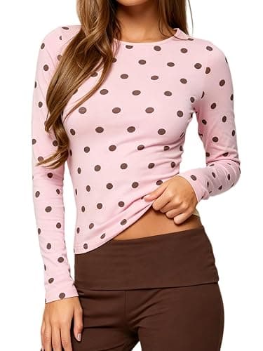 Seyumixi Polka Dot Tops for Women Y2K Long Sleeve Crop Top Vintage Cute Slim Fit Crew Neck Shirt Going Out Streetwear - Image 1