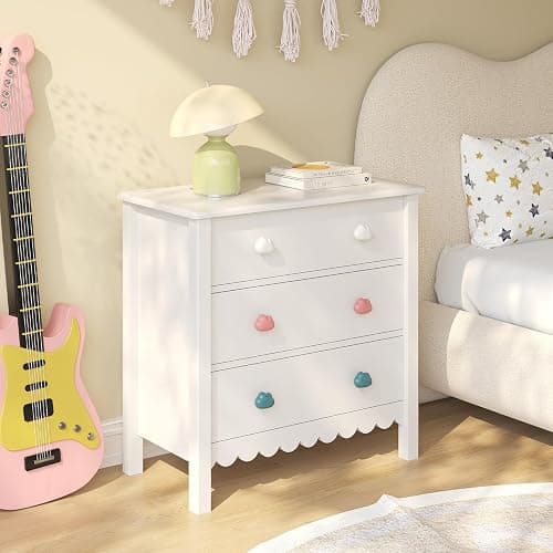 Vikiullf White Nightstand with 3 Drawers, Modern Bedroom Night Stand, Large Bedside Table,27.56 x 13.78 x 26.97 inches thumbnail 6