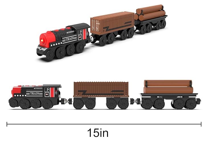 beylon Motorized Train for Wooden Track, 3Pcs Train Toy Set for 3 4 5+Years Old Boy Girl Toddlers, Battery Powered Train Compatible with Thomas & Friends, Brio and Chuggington thumbnail 3
