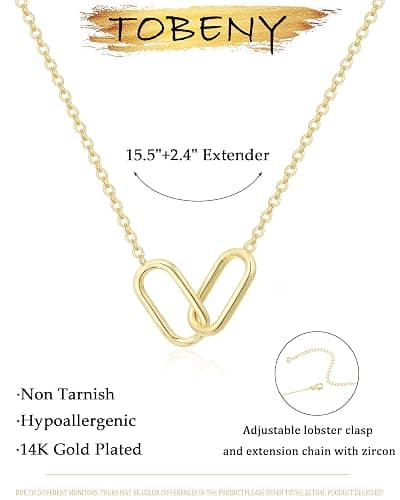 TOBENY Gold Necklace for Women Trendy 14K Gold Plated Dainty Bow Heart Cross Pendant Necklaces Cute Simple Pearl Diamond Paperclip Butterfly Italian Horn Choker Necklaces for Women Gift Jewelry thumbnail 6