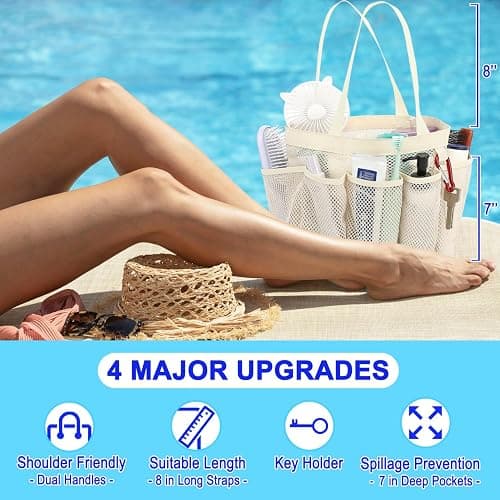 Fammart Mesh Shower Caddy Portable for College Dorm Room Essentials, Odorless Polyester Large Shower Tote Bag with Dual Handles, 8-Pocket Quick-Dry Toiletry Organizer for Travel, Beach, Camping, Gym thumbnail 5