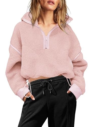 Yanekop Womens Quarter Zip Pullover Sherpa Fleece Jacket Oversized Zip Up Sweatshirt Half Zip Pullover Fuzzy Outerwear thumbnail 2