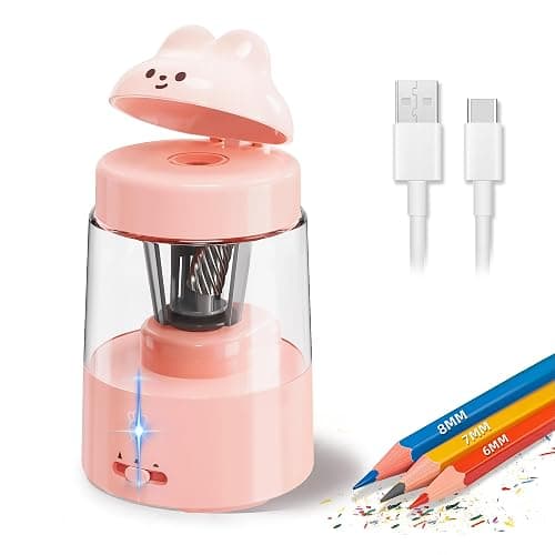 ZMOL Colored Pencil Sharpener for Kids Gift, Rechargeable Electric Pencil Sharpener, Auto Stop, Pencil Sharpeners for Battery Powered Cute No.2/Colored Pencils (6-8mm), Classroom/Office/Home (Pink) - Image 1