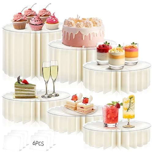 Youjoitim 6Pcs Buffet Risers, Food Risers for Table, Foldable Cake Stands for Party, Paper Dessert Table Display Set, Cupcake Display Stand for Birthday Wedding Party Decoration (White) - Image 1