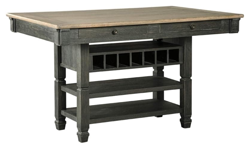 Signature Design by Ashley Tyler Creek Farmhouse 36" Counter Height Dining Table with Wine Rack, Amost Black Tyler Creek Farmhouse 24.38" Counter Height Upholstered Barstool, Set of 2, Almost Black thumbnail 4