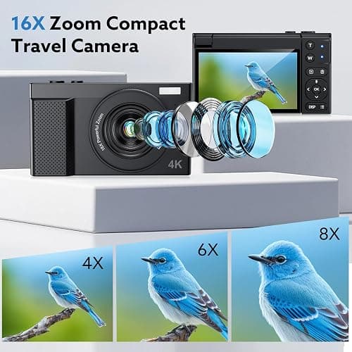 4K Digital Camera for Photography, 64MP Vlogging Video Camera for YouTube with 3'' 180°Flip Screen, 64GB Micro SD Card, 16x Digital Zoom,Point Shoot Compact Travel Vintage Cameras thumbnail 6
