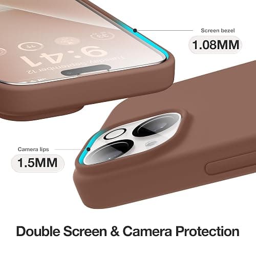 GONEZ Magnetic for iPhone 14 Case, Compatible with Magsafe, with Screen Protector + Camera Protector, Anti-Scratch Microfiber Lining, Liquid Silicone Shockproof Protective Phone Case, Brown thumbnail 6