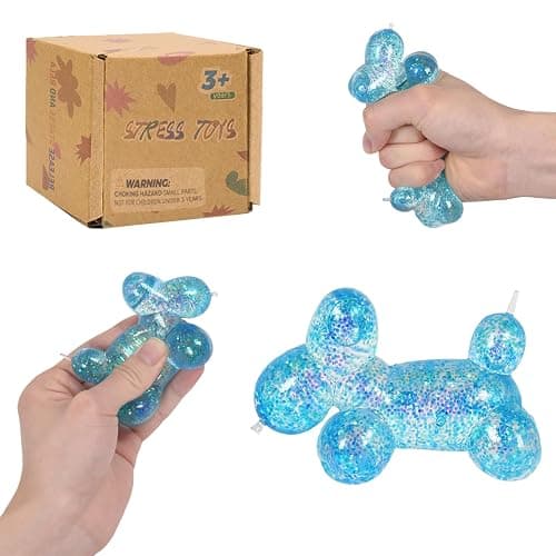 Balloon Dog Squishy Toy, Stretchy Sensory Fidget Toy for Kids and Adults, 1.97in Soft Stress Relief Squeeze Toy, Cute Balloon Animal Desk Toy, Glitter Squishy Gift(Blue) - Image 1